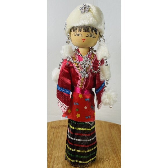 Chinese 9"H Handmade Collectible Minority Nationality Miniature Wooden Doll ! - Picture 1 of 6